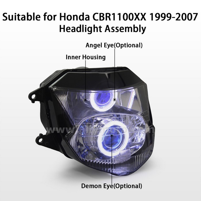 048 Headlight Honda Cbr1100Xx 1999-2007 Headlamp Hid Angel Eyes Blue Kit Front Lightings-5